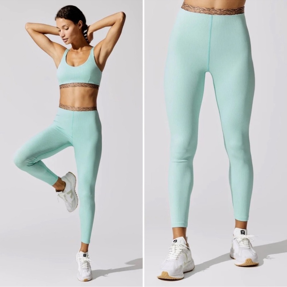 Carbon38 Printed Band High Rise 7/8 Legging Icy Blue Snake Print Ribbed
